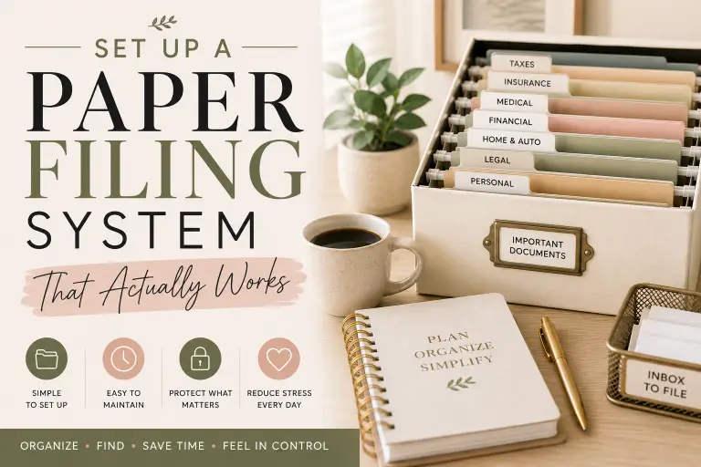 Paper clutter doesn’t happen overnight. Neither does peace of mind. The good news? A simple filing system can completely change how your home feels. Paper clutter is one of the most common sources of stress in a home. Bills pile up on counters, school papers disappear, medical records end up in drawers, and important documents become difficult to find when you need them most. As a professional organizer, paper is one of the areas I help clients with most often. Many people assume they need more storage, but what they really need is a system. A paper filing system that works should be: Easy to maintain Simple to understand Accessible for everyone in the home Flexible enough to grow with your life Whether you're starting from scratch or rebuilding years of accumulated paperwork, a good system can help you feel more organized, more prepared, and less overwhelmed. Signs Your Paper System Isn't Working You may need a new filing system if: Mail piles up on the counter. You have multiple "important paper" stacks. You can't find medical or insurance documents. Bills are occasionally missed. Tax season creates stress. Drawers are overflowing with paperwork. You keep documents "just in case" without knowing why. Paper clutter often creates mental clutter. When paperwork lacks a home, it quietly creates stress every day. Why You Still Need a Paper Filing System Even in today's digital world, paper still matters. Most households continue to receive: Tax documents Medical records Insurance paperwork Vehicle records School forms Legal documents Home warranties Receipts Government correspondence A paper filing system helps you: ✓ Find documents quickly. ✓ Reduce stress. ✓ Protect important information. ✓ Avoid duplicate purchases or missed deadlines. ✓ Prepare for emergencies. ✓ Stay organized during life transitions. Why FreedomFiler Works So Well One reason I recommend FreedomFiler is because it removes the guesswork. Instead of creating categories from scratch, the system provides: Color-coded folders Pre-labeled categories Retention timelines Built-in organization Annual rotation systems Benefits include: ✅ Pre-labeled folders ✅ Easy color navigation ✅ Retention reminders ✅ Works in cabinets, boxes, or drawers ✅ Reduces decision fatigue Rather than wondering what to keep, what to shred, or where something belongs, the answers are already built into the system. Step 1: Gather Every Piece of Paper Before filing anything, collect paperwork from: Kitchen counters Junk drawers Desks Nightstands Vehicles Purses Bags Home offices Don't organize yet. Simply gather everything into one location. This creates a clear picture of how much paper you're actually managing. Step 2: Sort by Category Create broad categories such as: Financial Bank statements Credit card records Pay stubs Medical Insurance Prescriptions Medical visits Home Warranties Repairs Appliance manuals Family School records Pet documents Identification Legal Wills Contracts Property records Taxes Returns Supporting documents Simple categories are easier to maintain. Step 3: Choose Your Filing Setup Your system can live in: Filing cabinets Portable file boxes Binders Rolling carts Home office drawers Supplies may include: Hanging folders Interior folders Labels Portable inbox Shredder Fireproof safe Choose the system that fits your space and lifestyle. Where Should Important Documents Be Stored? Not every document belongs in the same location. Fireproof Safe Store: Birth certificates Social Security cards Passports Wills Powers of attorney Filing Cabinet Store: Active records Insurance papers Medical files Household records Safety Deposit Box Consider for: Original estate documents Rare records Valuable certificates Should You Go Paperless? Many people ask if they should simply scan everything. Digital storage can be helpful for: Receipts Manuals Statements Household records However, some documents should remain physical copies: Birth certificates Social Security cards Estate documents Property deeds Vehicle titles A combination of paper and digital storage often works best. How Long Should You Keep Documents? Keep 1 Year Utility bills Bank statements Credit card statements Medical bills Pay stubs Keep 3 Years Tax returns W-2s 1099s Deduction receipts Keep 7 Years Investment records Certain tax records Insurance documentation Keep Permanently Birth certificates Marriage records Social Security cards Deeds Wills Retirement records Documents People Often Forget Some paperwork gets overlooked, including: Home improvement receipts Pet records Beneficiary forms Appliance warranties Vehicle maintenance records Estate planning documents Insurance policies These items become important when you least expect it. Create a Weekly Paper Routine A filing system only works if it's maintained. Try: Weekly Process incoming mail. Monthly Shred outdated documents. Quarterly Review active folders. Annually Archive older paperwork. Even fifteen minutes a week can prevent paper from becoming overwhelming again. Need Help Organizing Your Paper? Paper clutter often feels overwhelming because it represents unfinished decisions. A professional organizer can help you: Create customized filing systems Set up a FreedomFiler system Reduce paper clutter Develop maintenance routines Organize years of accumulated documents At Neatsie, we help clients create paper systems that work for real life—not perfect life. Final Thoughts Paper clutter doesn't have to control your home. A simple filing system can reduce stress, improve organization, and help you find what you need when you need it. Whether you choose FreedomFiler or another filing solution, the goal is the same: Create a system that works for your family, your home, and your life. Ready to simplify your paper clutter? Contact Neatsie to schedule a consultation and create a filing system that finally works.