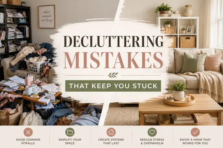 Decluttering mistakes that keep homeowners from creating organized spaces.