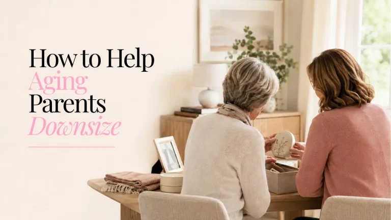 Older mother and adult daughter thoughtfully sorting meaningful belongings together