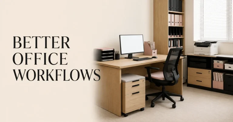 Office organization creates better workflows in a compact small-business workspace